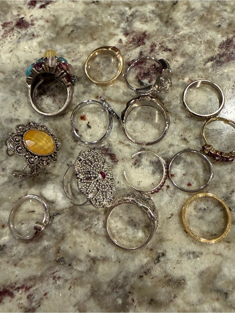 Mixed Metal and Gem Accent Women's Ring Set - Silver & Gold Tones 14 rings 6-7